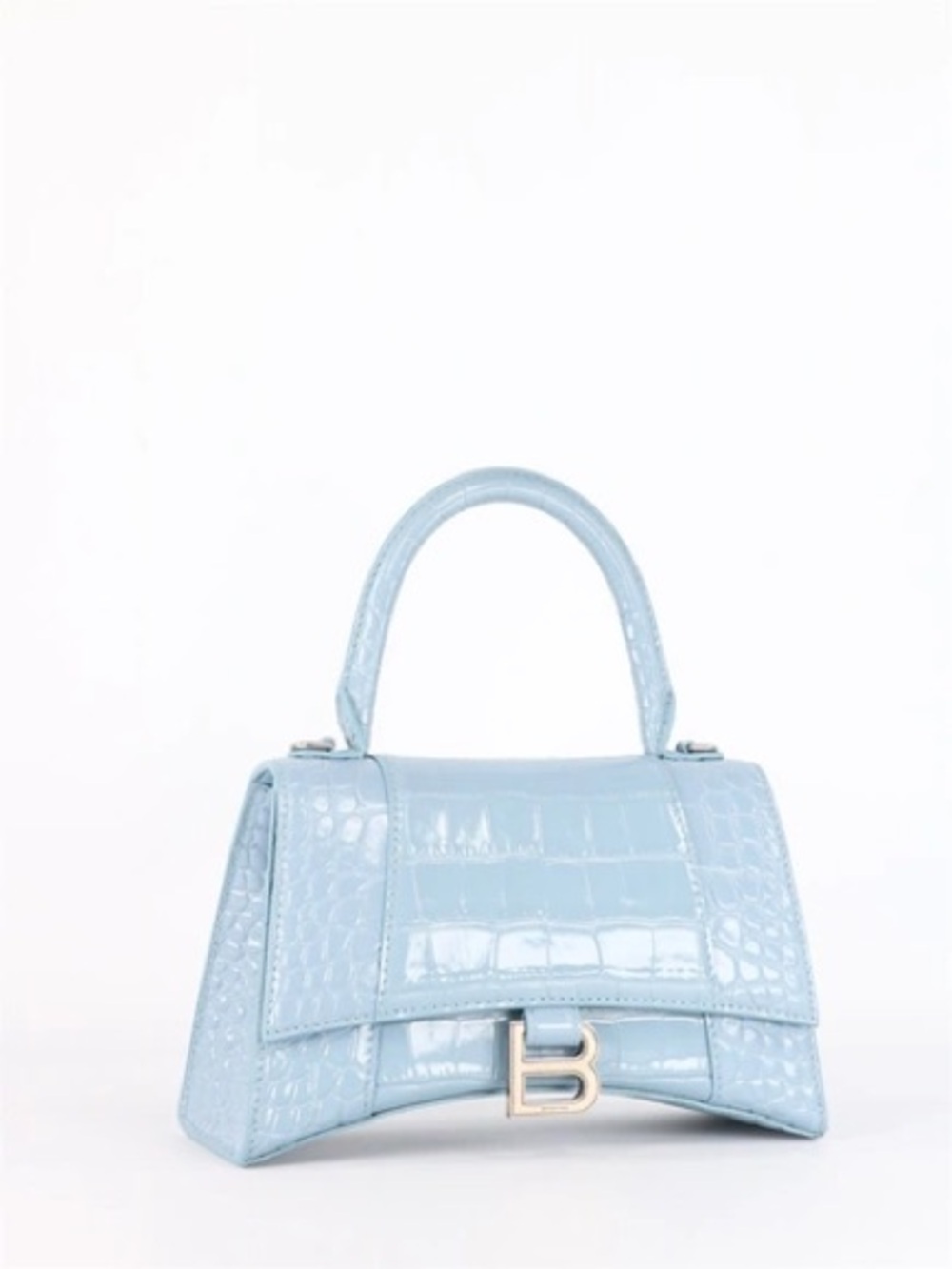 Balenciaga Blue Croc-Embossed Hourglass Bag